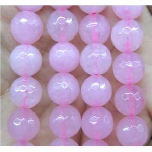 Agate beads, faceted round, pink, approx 10mm dia
