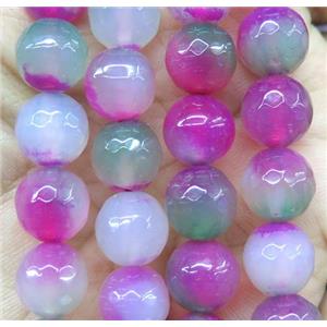 Agate beads, faceted round, hotpink, approx 12mm dia