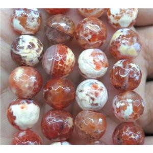 red fired Agate beads, faceted round, approx 12mm dia