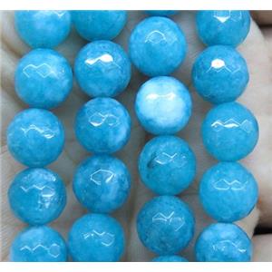 Agate beads, faceted round, aqua, approx 10mm dia