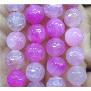 Agate beads, faceted round, hotpink, approx 10mm dia