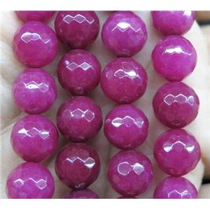 Agate beads, faceted round, hotpink, approx 12mm dia