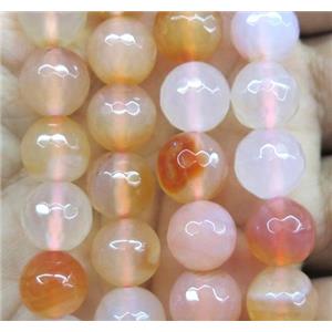 Agate beads, faceted round, orange, approx 10mm dia