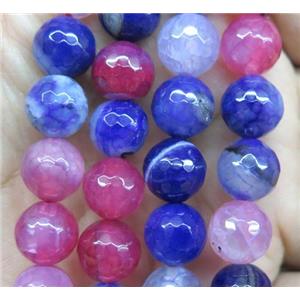 Agate beads, faceted round, mix color, approx 12mm dia