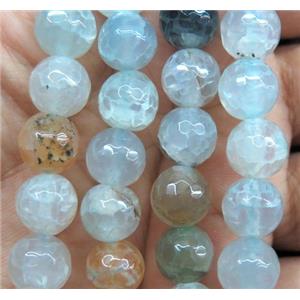 Agate beads, faceted round, lt.green, approx 10mm dia