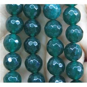 Agate beads, faceted round, deep-green, approx 10mm dia