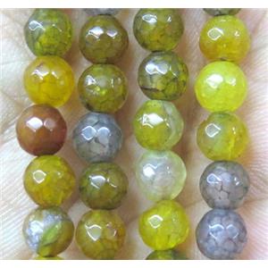 Agate bead, faceted round, olive, approx 6mm dia