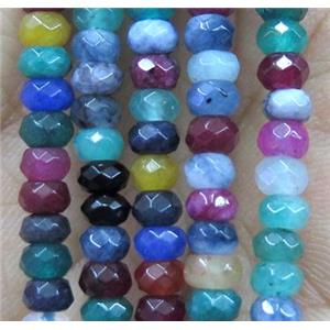 jade bead, faceted rondelle, mix color, approx 2x4mm