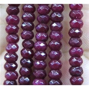 deep red jade bead, faceted rondelle, approx 2x4mm