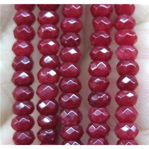 red jade bead, faceted rondelle, approx 2x4mm