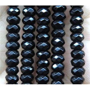 black jade bead, faceted rondelle, approx 2x4mm
