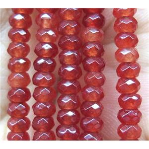 red jade bead, faceted rondelle, approx 2x4mm