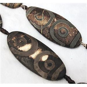Tibet agate beads, flat oval, coffee, 25x60mm, 6pcs per st