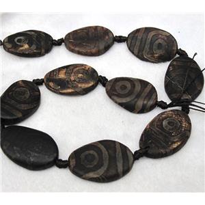 Tibet agate beads, flat oval, coffee, 30x40mm, 8pcs per st