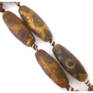 Tibet agate beads, rice shaped, coffee, approx 14x40mm, 10pcs per st