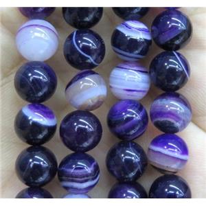 purple striped agate beads, round, approx 14mm dia