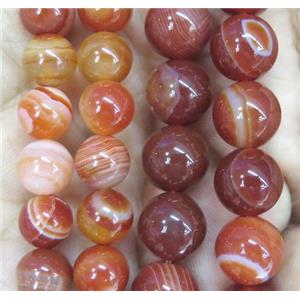 orange striped agate bead, round, approx 14mm dia