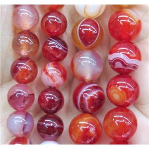 red striped agate beads, round, approx 14mm dia
