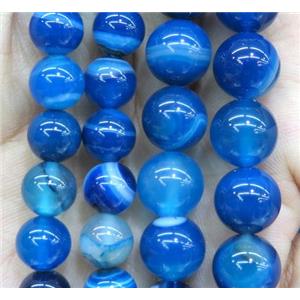 royal blue striped agate bead, round, approx 6mm dia
