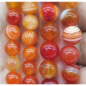 orange striped agate bead, round, approx 6mm dia