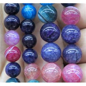striped agate bead, round, mix color, approx 14mm dia
