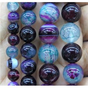 striped agate bead, round, multi color, approx 8mm dia