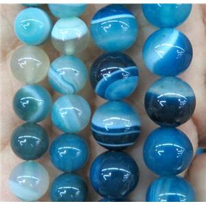 peacock blue striped agate bead, round, approx 8mm dia