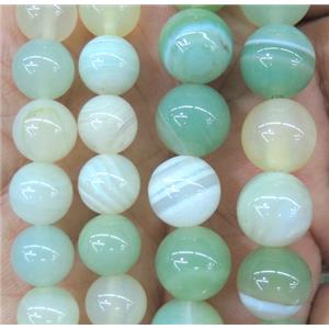 round striped agate beads, lt.green, approx 6mm dia