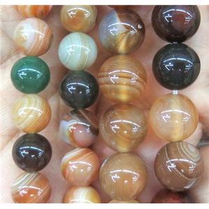 yellow coffee striped agate bead, round, approx 14mm dia