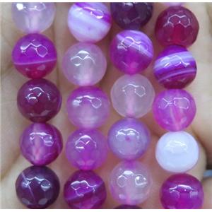 hotpink striped agate bead, faceted round, approx 12mm dia