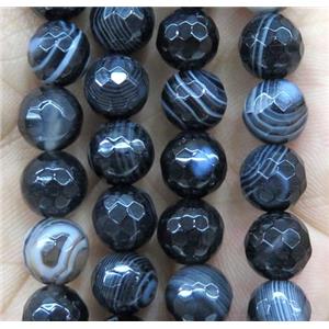 black striped agate bead, faceted round, approx 14mm dia