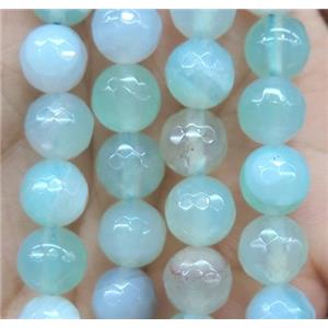 lt.green agate bead, faceted round, approx 4mm dia