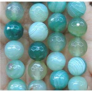 green striped agate bead, faceted round, approx 10mm dia