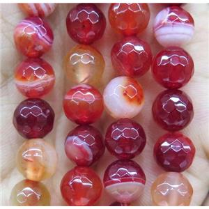 red striped agate bead, faceted round, approx 12mm dia