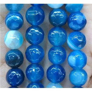 royal blue striped agate bead, faceted round, approx 14mm dia