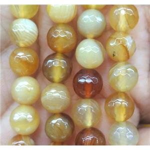 yellow striped agate bead, faceted round, approx 10mm dia