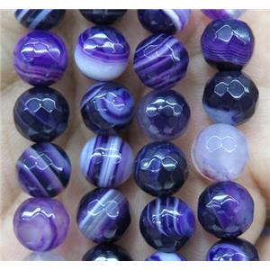 purple striped agate bead, faceted round, approx 12mm dia