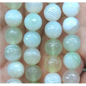 lt.green striped agate bead, faceted round, approx 8mm dia