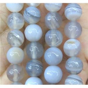 gray striped agate beads, faceted round, approx 10mm dia