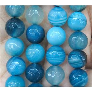 blue striped agate bead, faceted round, approx 10mm dia
