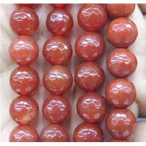 red agate bead, faceted round, approx 6mm dia