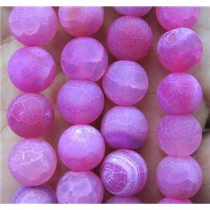 hotpink frosted Crackle Agate Stone bead, round, approx 6mm dia