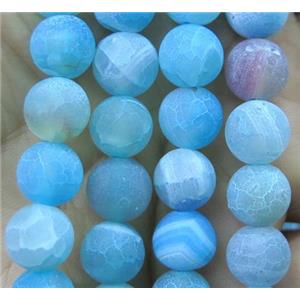 blue frosted Crackle Agate beads, round, approx 6mm dia