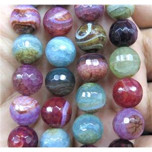 stripe agate bead, faceted round, mix color, approx 12mm dia