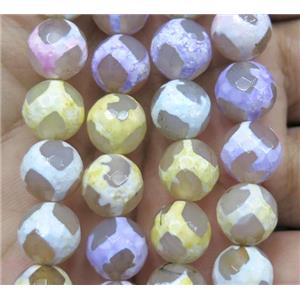 tibetan agate beads, faceted round, mix color, approx 10mm dia