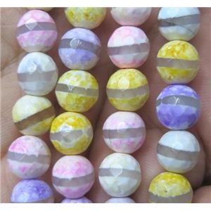 tibetan agate bead, faceted round, mix color, approx 12mm dia