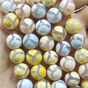 tibetan agate bead, faceted round, mix color, approx 12mm dia