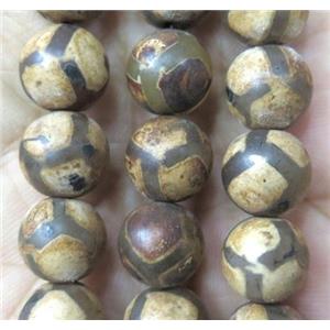 tibetan agate bead, round, coffee, approx 10mm dia