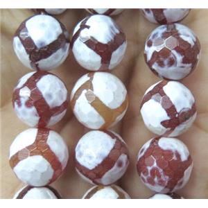 tibetan agate bead, faceted round, red, approx 8mm dia