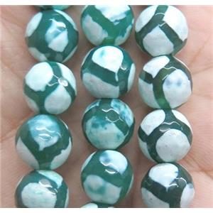 tibetan agate bead, faceted round, green, approx 12mm dia